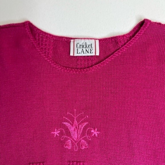 Vintage Cricket Lane Short Sleeve Embroidered Sweater Berry Pink Women Large - Picture 6 of 11